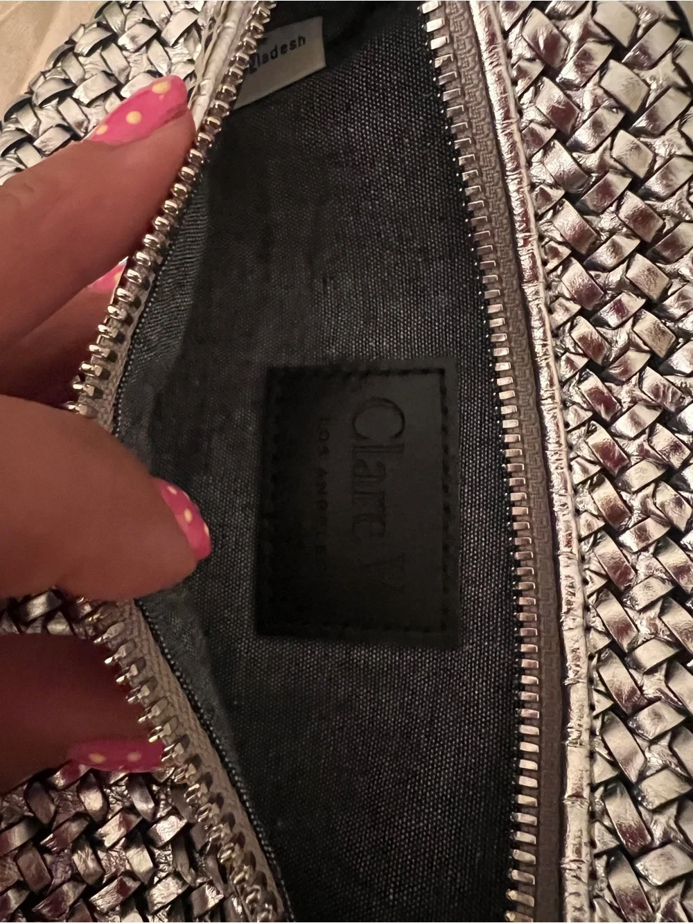 Metallic Silver Woven Crossbody Bag - mini